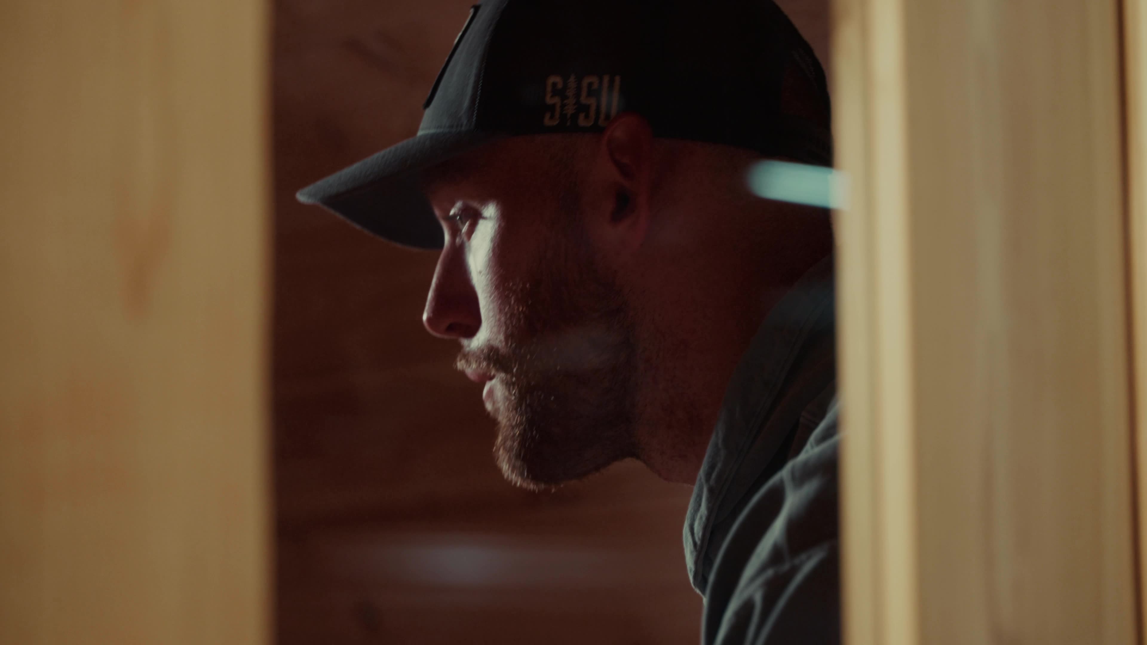 Pete Nelson II inside a SISU barrel sauna