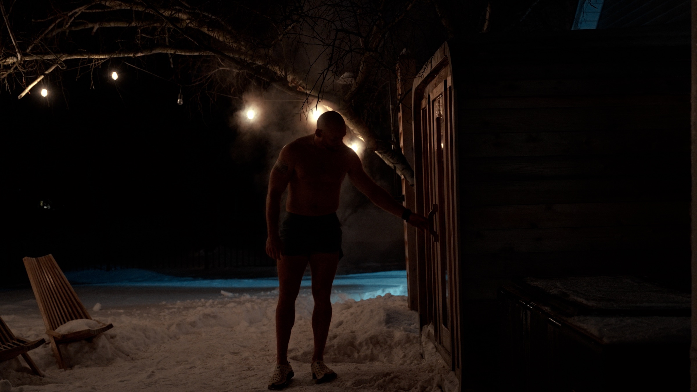 SISU sauna on a winter night