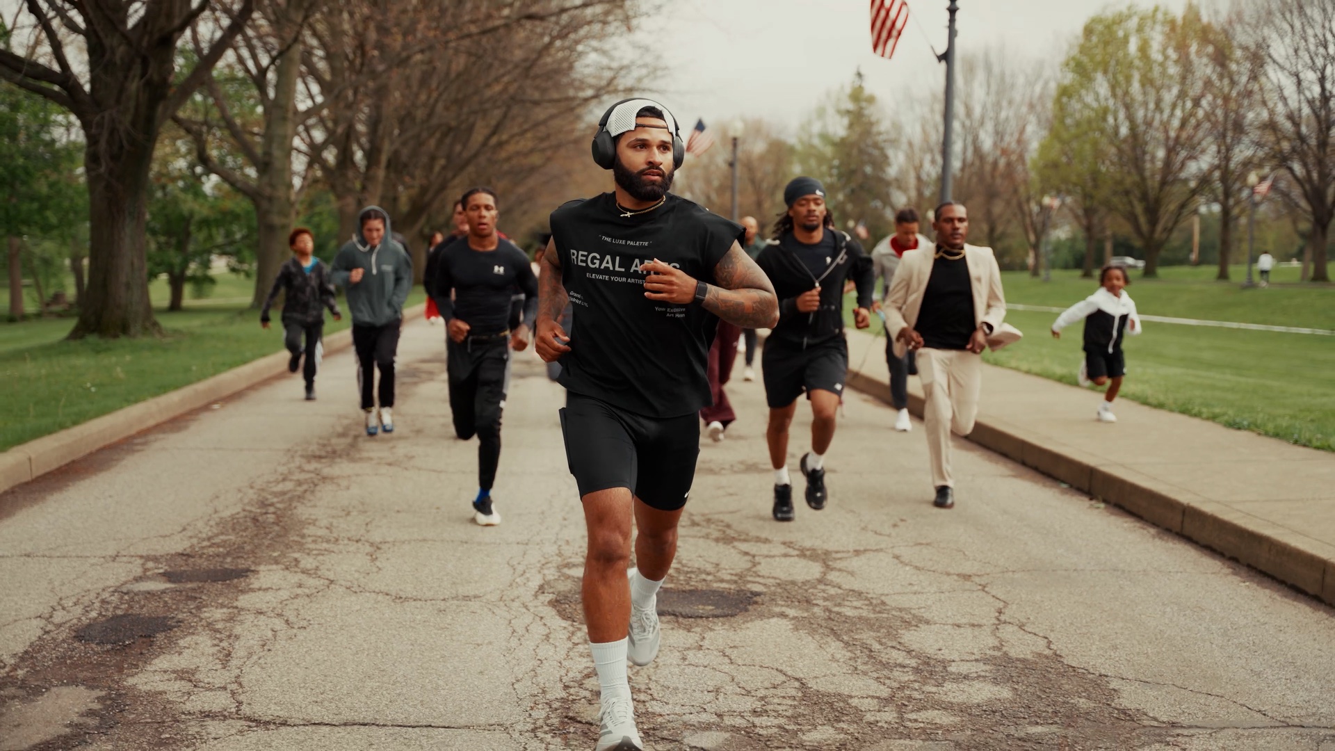 Sweat330 runners moving through Canton, Ohio