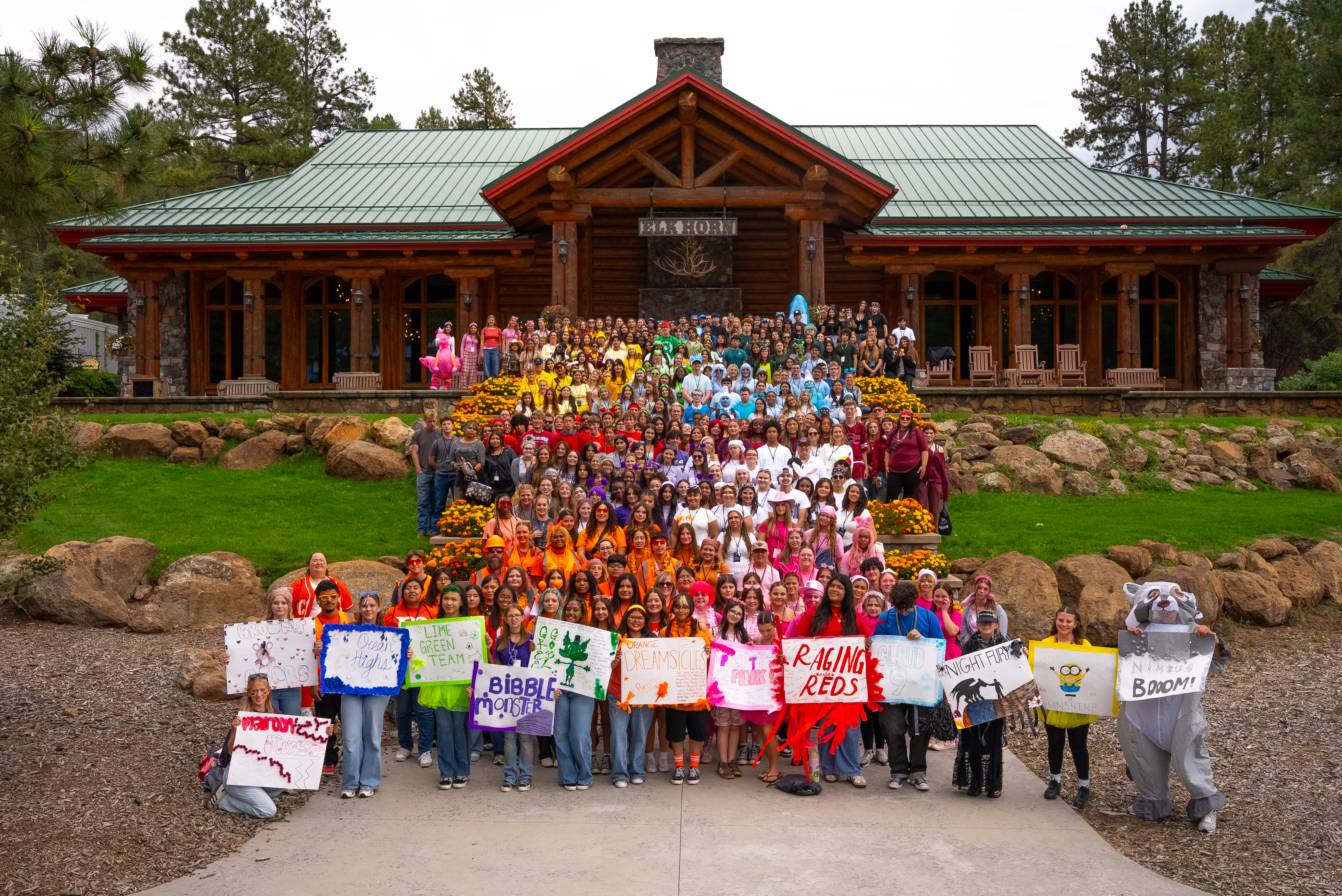Arizona FCCLA leadership camp participants gathered for their color teams photograph